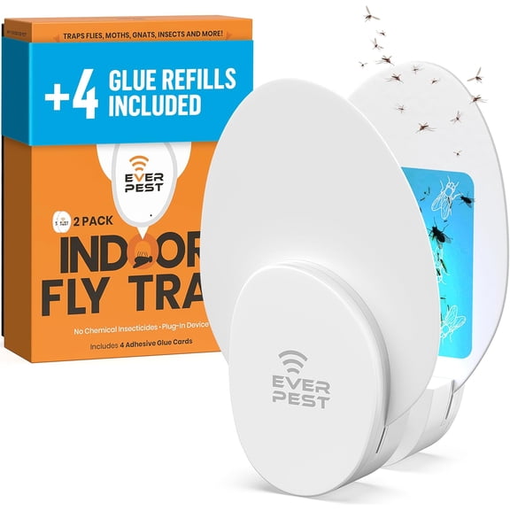 Indoor Electric Fly Trap (2-Pack) – Plug-in Insect Catcher with 4 Glue Cards for Fruit Flies, Gnats, Moths & Mosquitoes – Safe Pest Control for Home Use
