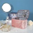 thumbnail image 2 of Bolsa de maquillaje de terciopelo con asa, bolsas de cosméticos con soporte para brochas de maquillaje, bolsa de maquillaje de viaje para mujeres, rosa, 2 of 5