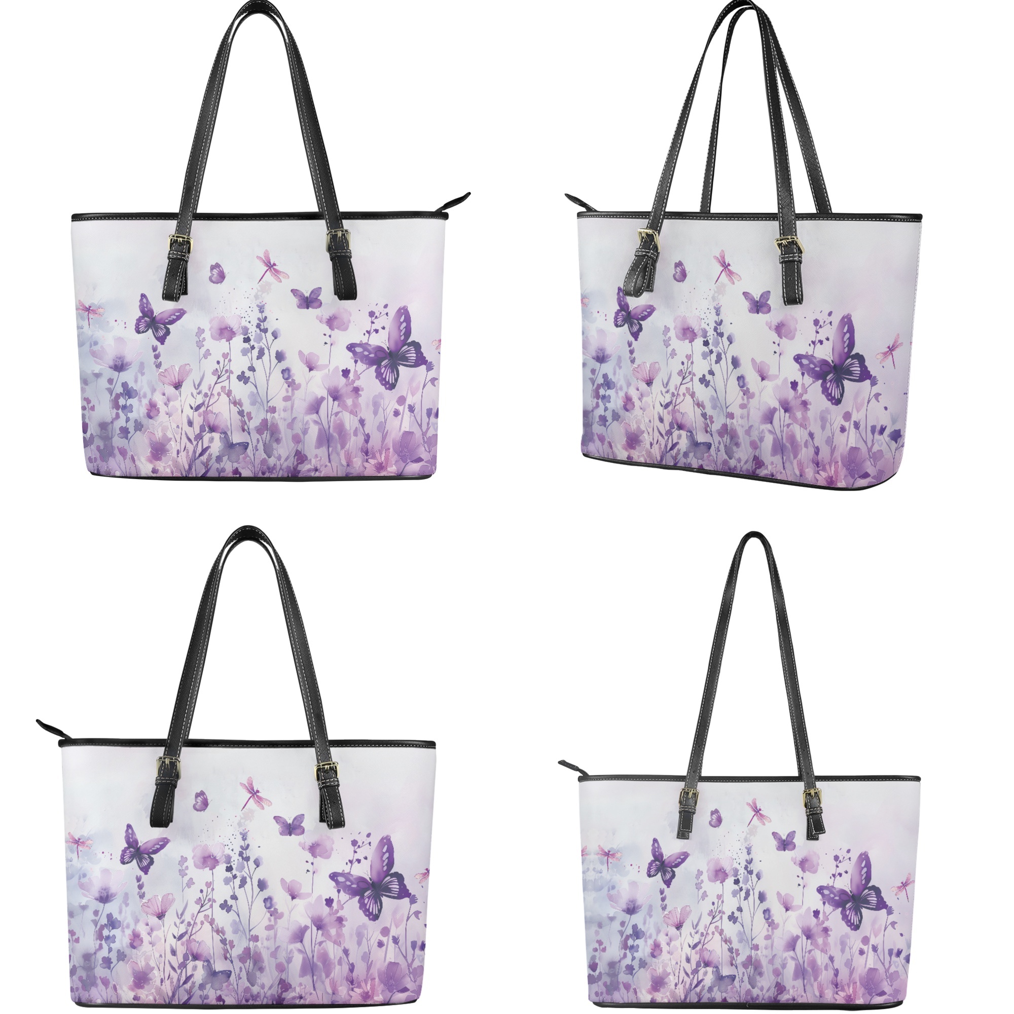 ZUXONGSY Butterfly Flower Print Leather Satchel Bag for Women with Matching Wallet Set Waterproof Office Tote Purse and Wallet Set for Shopping Work