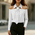 thumbnail image 5 of DAFPZW Women's Off the Shoulder Shirt with Tie Long Sleeve Button Down Blouse Elegant Office Solid Color Casual Basic Tops, 5 of 9