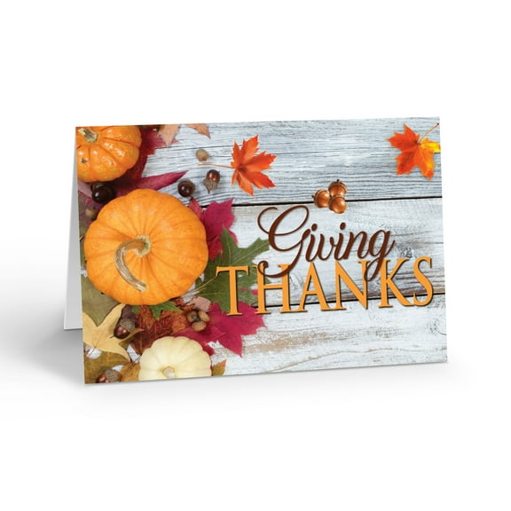 Giving Thanks with Pumpkin on Front - Blank Thanksgiving Day Cards - 12 Cards an