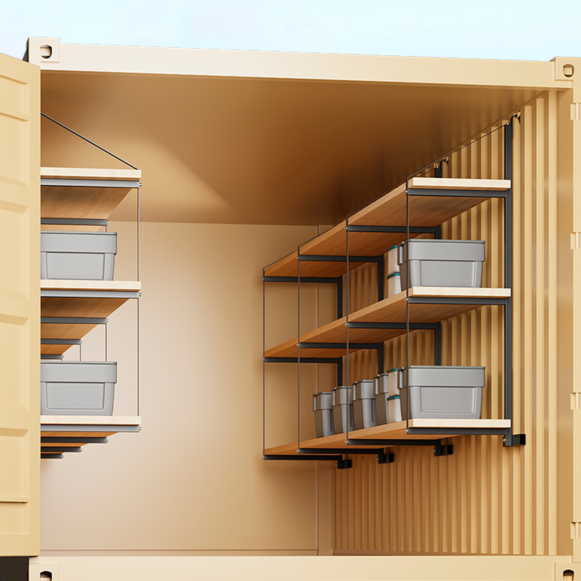2/4 Pack Shipping Container Shelving Brackets 3-Tier,1100LBS, Hang & Hook Type, Cargo Containers Storage Shelves, Easy to Install Removable, Heavy-Duty