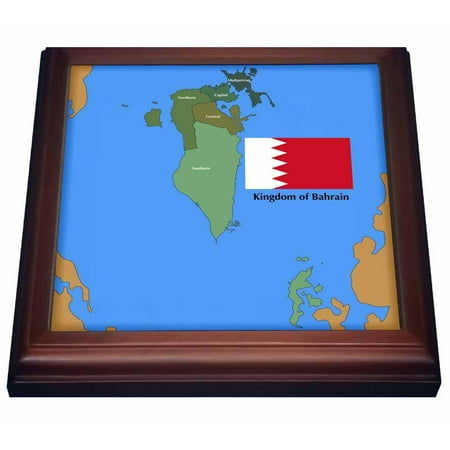 3dRose The flag and map of the Persian gulf country, Kingdom of Bahrain with all governing regions marked. , Trivet with Ceramic Tile, 8 by 8-inch