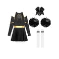 thumbnail image 6 of vastwit Women Cheerleading Outfit Cheer Dress with Pom Poms Hair Bow and Knee High Socks for Stage Performance Black B L, 6 of 7