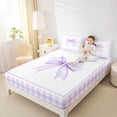 thumbnail image 5 of Erosebridal Light Purple Gingham Bow Full Size Sheets, Purple Bow Bed Sheets for Women Girls, 4-Piece, 5 of 6