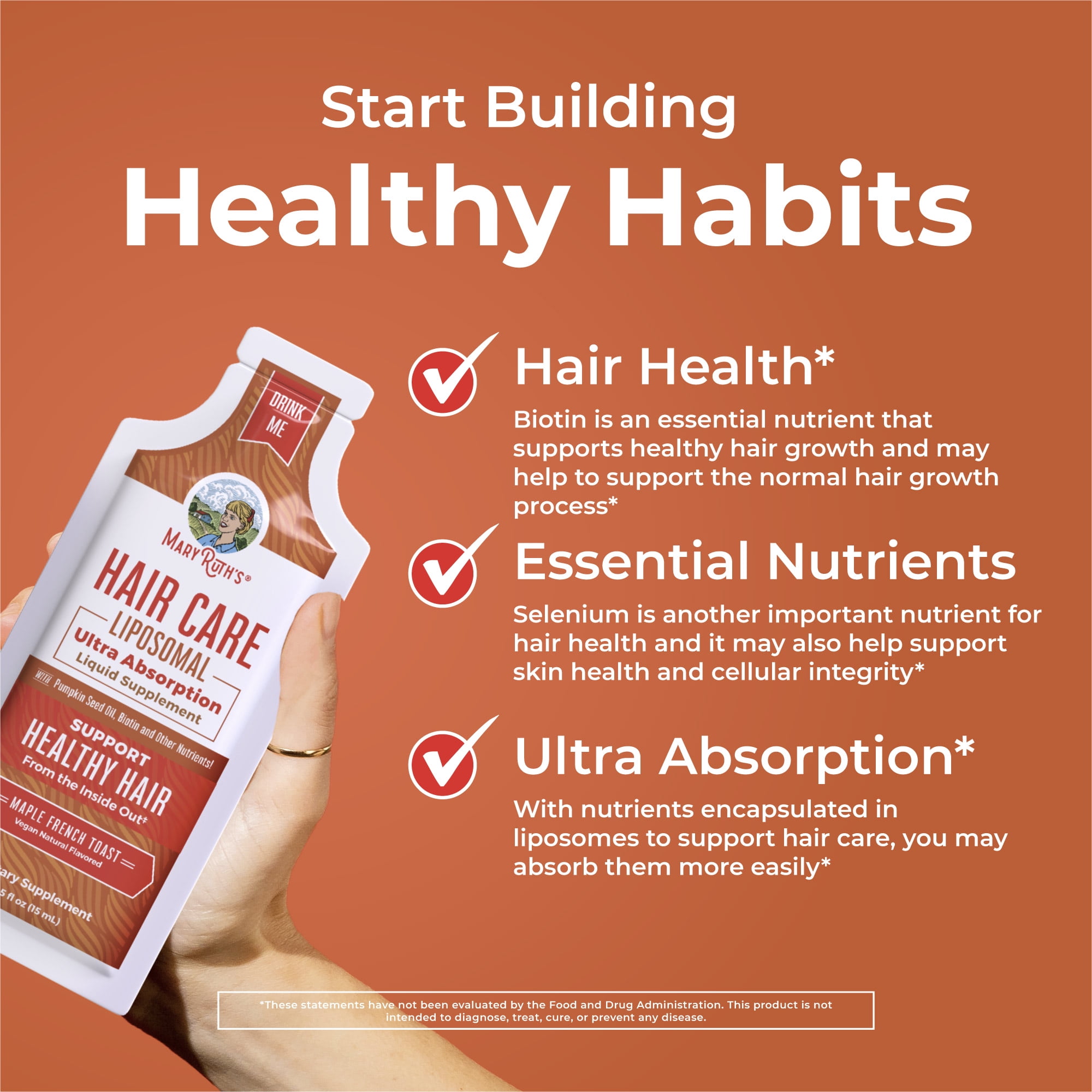 MaryRuth's Hair Care Supplement Liposomal with Vitamin D3, E, Biotin, Hyaluronic Acid, Selenium - 14 Pouches