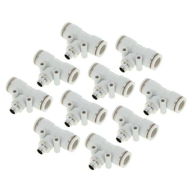 Conectores de aire de empuje únicos Bargains 1/2" T tipo unión rápida de línea de aire plástico metal 1/8" BSPT 10 piezas tono blanco plateado