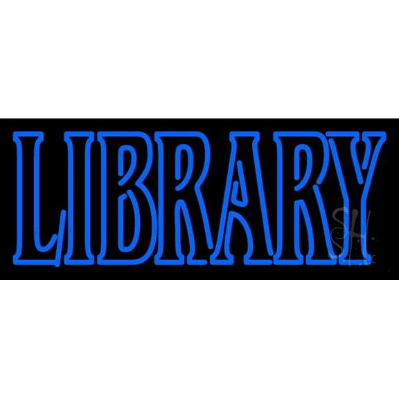 Double Stroke Library LED Neon Sign 10 x 24 - inches, Black Square Cut Acrylic Backing, with Dimmer - Bright and Premium built indoor LED Neon Sign for Defence Force.