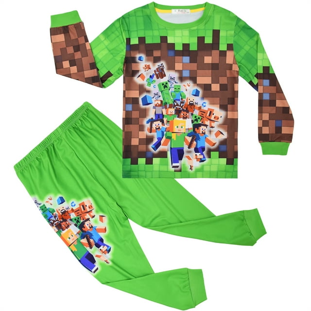 Kawell Pyjamas pour Garçons 4-15 Ans Enfants Minecraft Vêtements de Nuit, Lot de 2