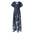 thumbnail image 6 of vigerkar Long Maxi Dresses for Women Boho Floral Dress Short Sleeve V Neck Dresses 2025 Dark Blue, 3XL, 6 of 7