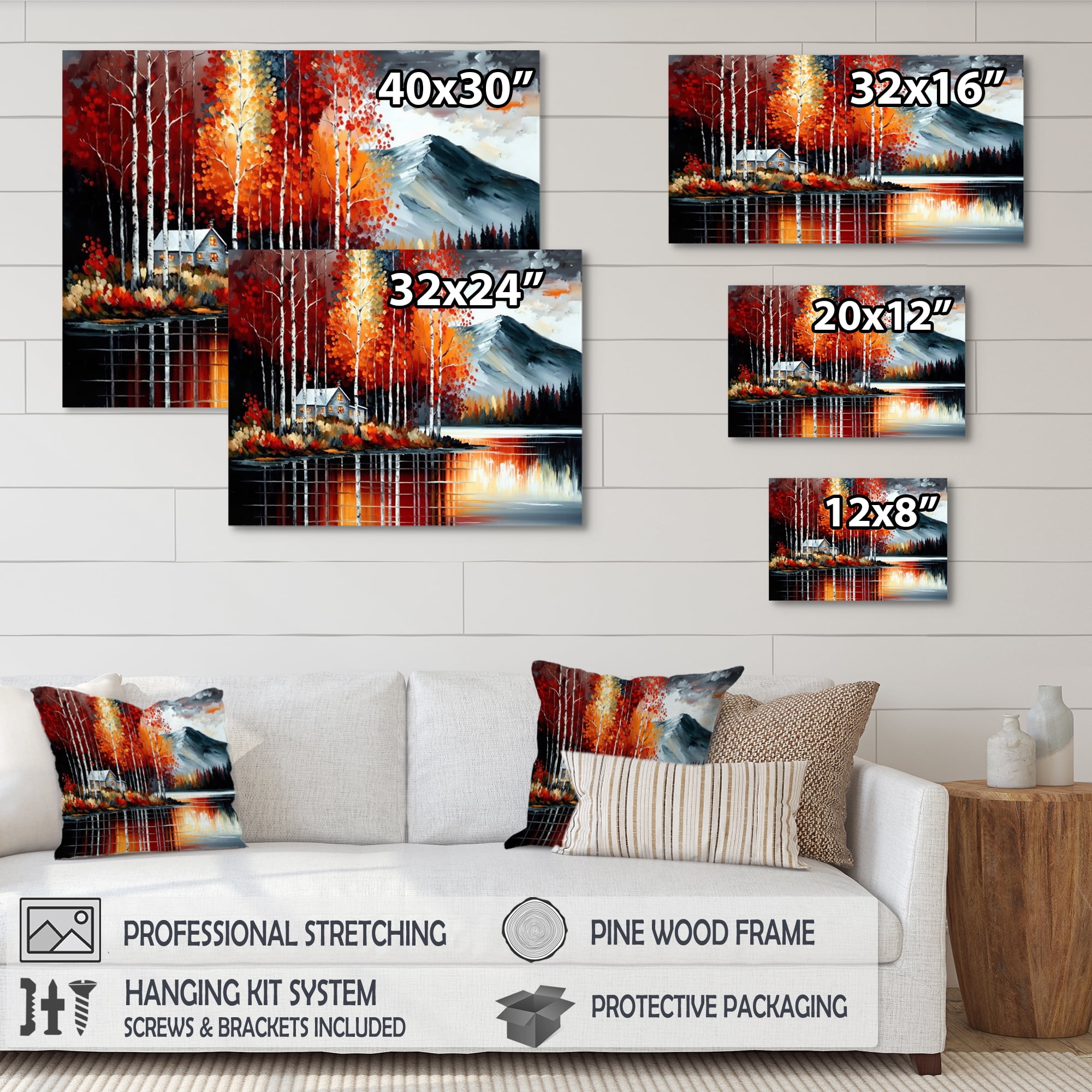 Designart Cabin By The Lake In Autumn II Canvas Wall Art