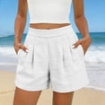 thumbnail image 3 of Bloomae Women Summer Wide Leg Linen Shorts High Waisted Casual Pleated Bermuda Short Pants Lightweight Workwear Shorts with Pockets White XL, 3 of 9
