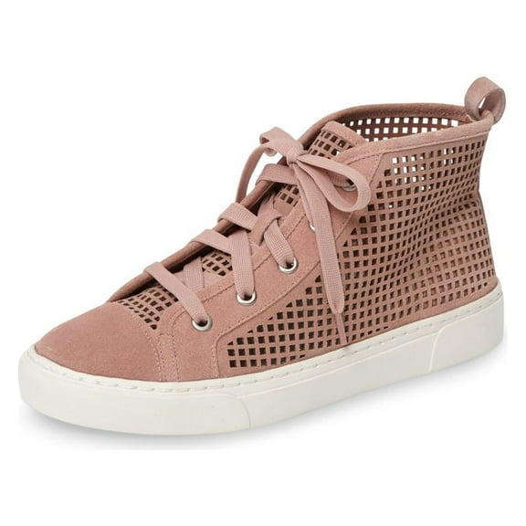 1.State Dulcia Blush Suede Perforated White Sole LaceUp High-Top Fashion Sneaker (Blush Suede, 7.5)