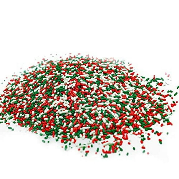 Green, Red and White Blend Sprinkles - 4 oz Resealable Stand Up Candy Bag - Christmas Themed Sprinkles for Decorating - Bulk Baking Supplies for Holiday Decorated Treats