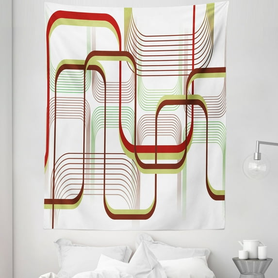Modern Tapestry, Geometric Contemporary Wavy Lines with Abstract Shapes Designs Art Image, Fabric Wall Hanging Decor for Bedroom Living Room Dorm, 5 Sizes, Khaki Burgundy White, by Ambesonne