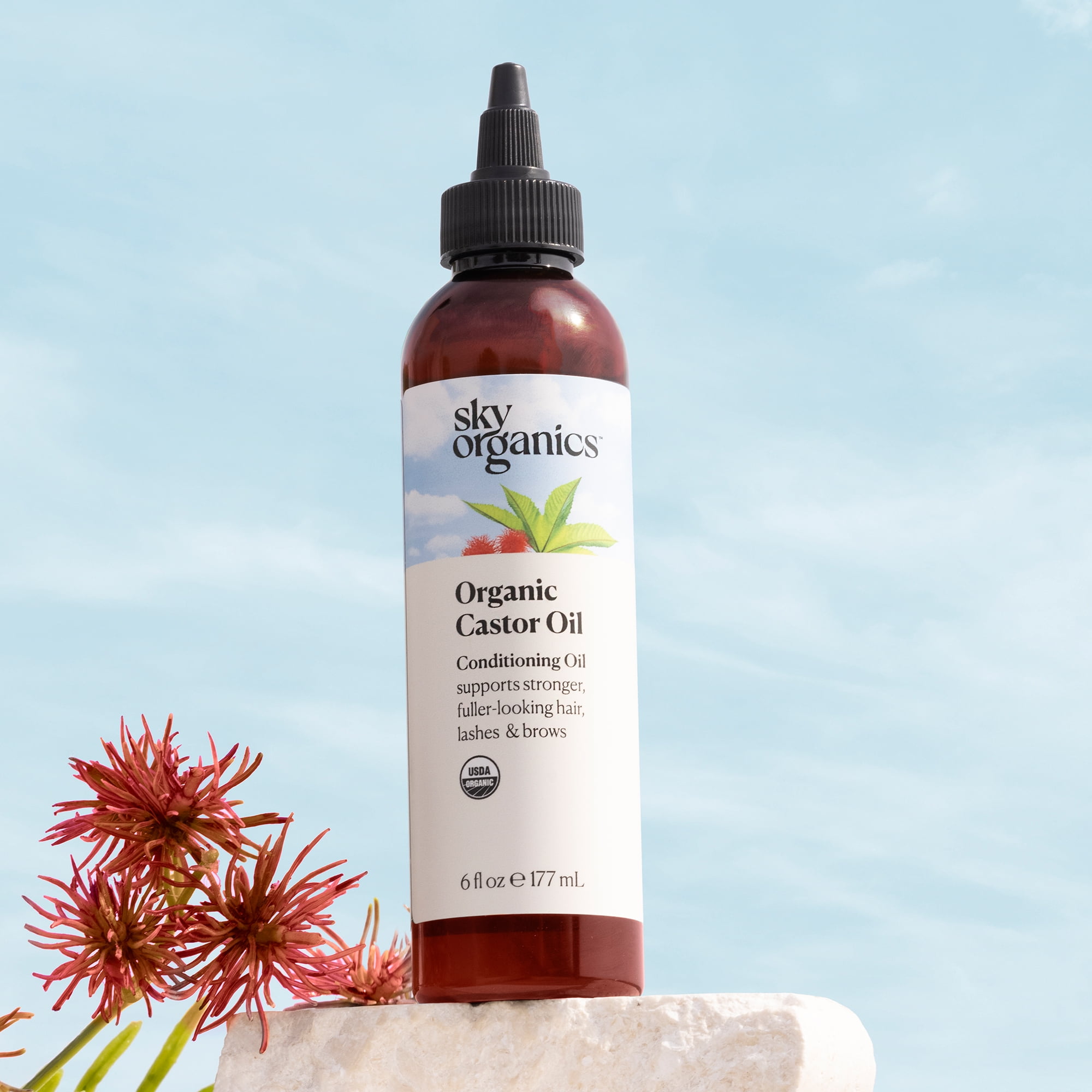 Sky Organics Organic Castor Oil to Condition for Hair, Lashes, and Brows, 6 fl oz