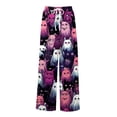 thumbnail image 6 of WTOBBY Women's Casual Halloween Print Elastic Waist Drawstring Pockets Wide Leg Straight Trousers, Seasonal Novelty Comfort Pants,Purple XL, 6 of 6