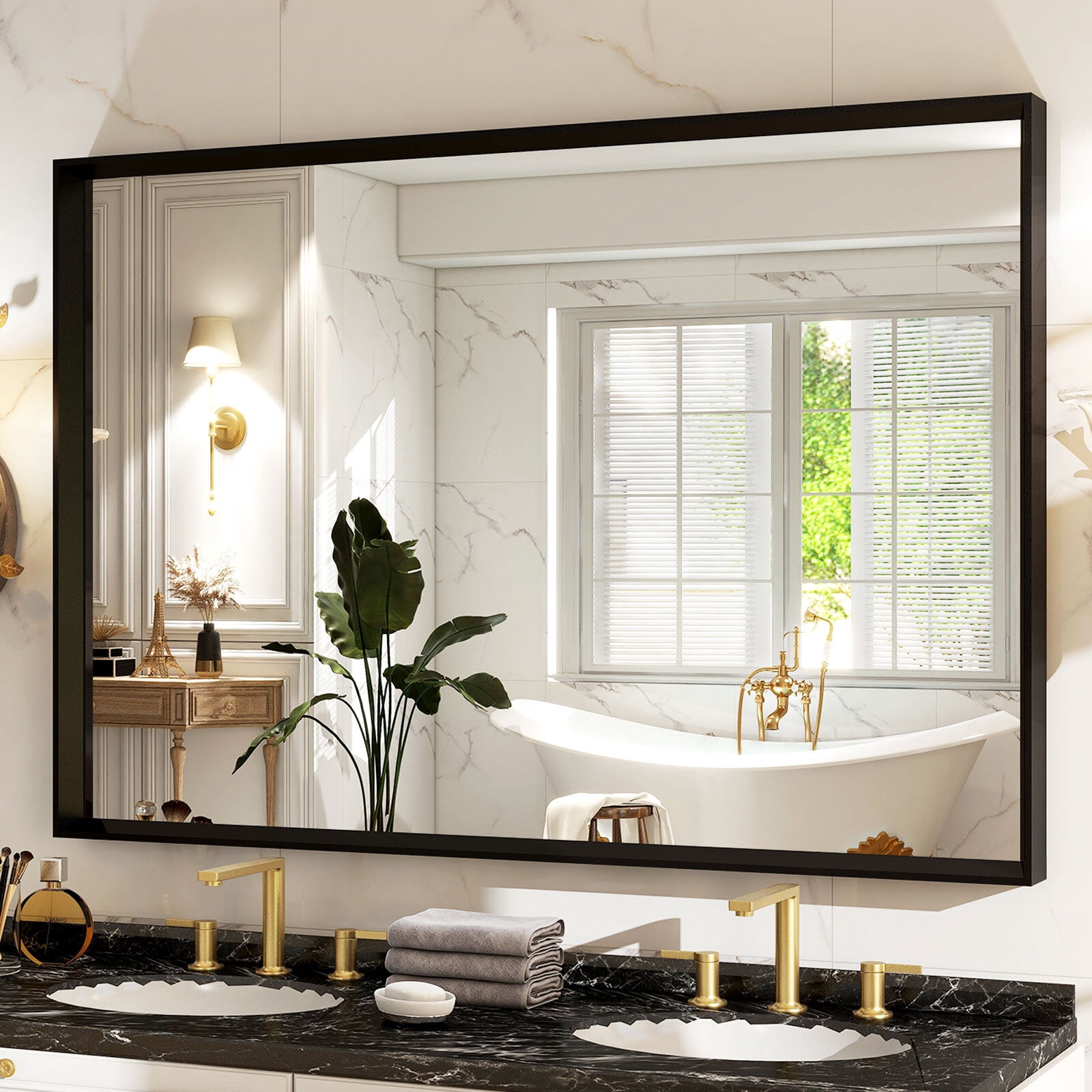 Anyrose 30.2"x20" Rectangular Deep Framed Vanity Bathroom Mirror, Black