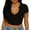Black, variant on Womens Short Sleeve Deep V Neck Crop Top Form Fitting Design Stretchy Fabric Casual Silhouette for Night Out Black S