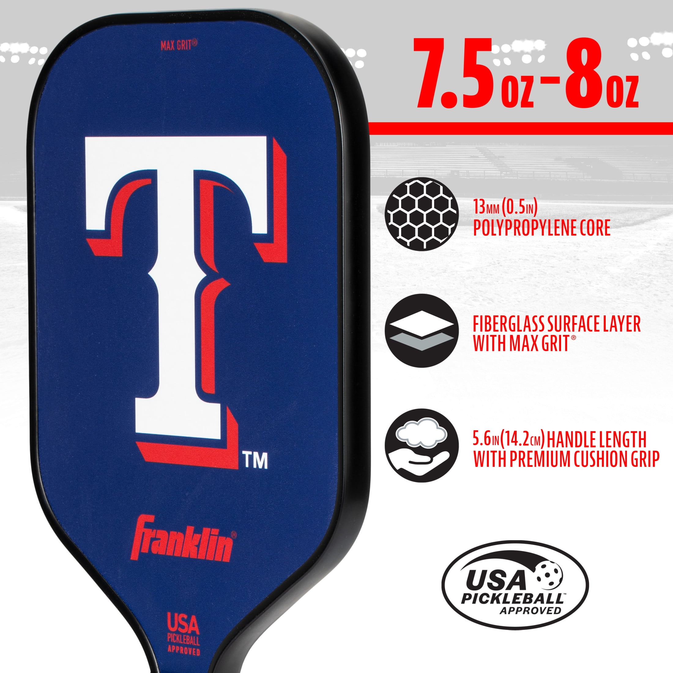 Franklin Sports MLB Texas Rangers Pickleball Paddle - Official MLB Team Pickleball Paddles - USAP (USAPA) Approved Premium Quality Pickleball Paddles - Authentic Team Logos + Colors