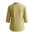 thumbnail image 4 of Women's 100% Cotton V Collar 3/4 Sleeve Blouse, Casual Loose Button Down Work Office Shirt, Breathable Summer Daily Tunic Top for Women S-3XL, 4 of 5