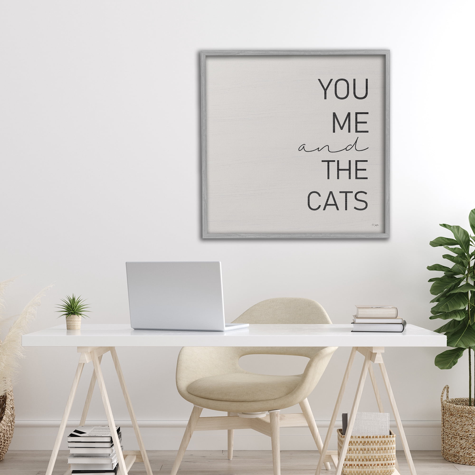 Stupell Industries Minimal You Me & Cats Gray Framed Giclee Art, design by Jaxn Blvd.