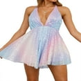 thumbnail image 2 of POINTERTECK Robe Mini à Paillettes pour Femmes Col en V Profond Dos Nu Robe de Soirée Club Disco Mini Robes, 2 of 6