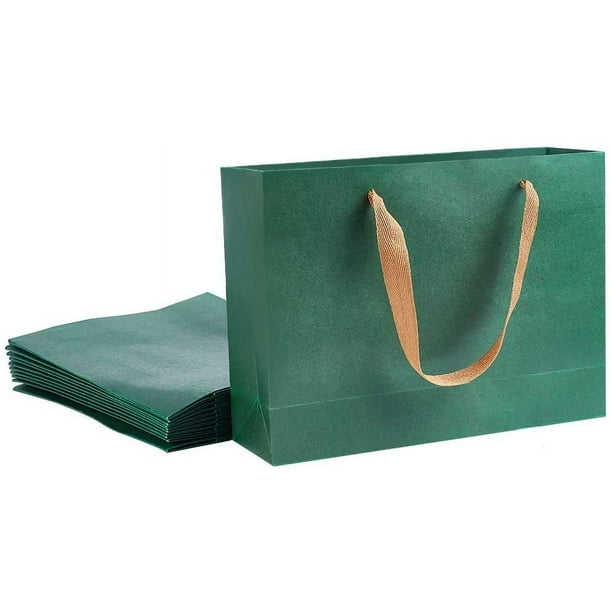 Bolsas de papel para compras de 10,5 x 7,8 x 3 pulgadas, bolsas de regalo medianas, bolsas con asa para venta minorista, bolsas de mercancía, bolsas kraft verdes