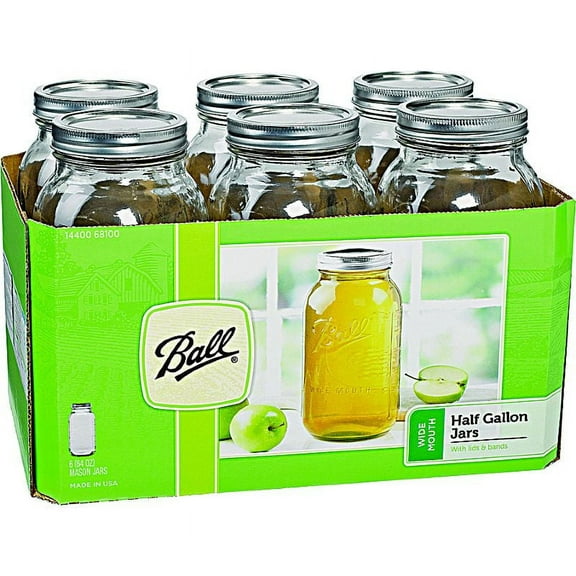 Jarden 68100 Ball Half Gallon Wide Mouth Canning Jars With Lids Pack Of 6