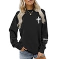 thumbnail image 2 of XIAOCHA Women's Cross Psalm Text Graphic Sweatshirt Long Sleeve Crewneck Pullover Faith Casual Sweatshirt, Black, Sizes M, 2 of 4