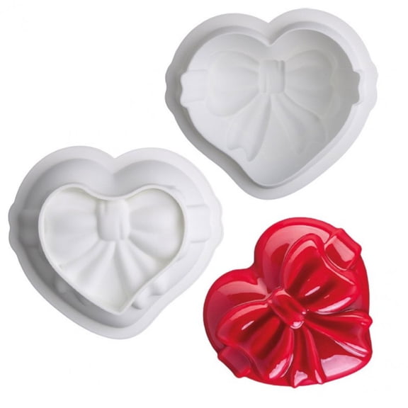Jiibva Love Heart Silicone Cake Mold Bow Heart Shape Mousse Pastry Moulds Tray for DIY Handmade Soap Jelly Dessert Chocolate Muffin