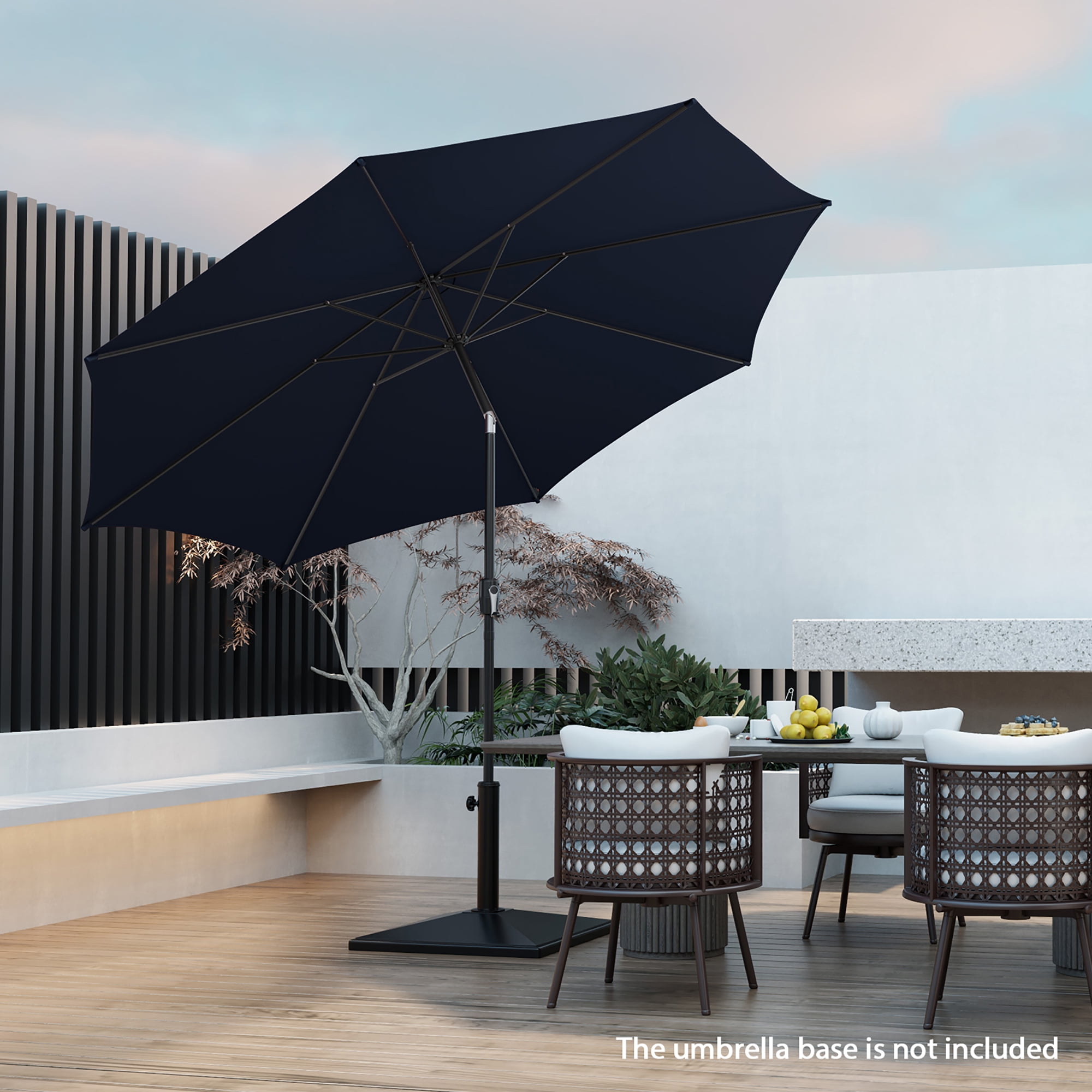 Gymax 10FT Solar Patio Umbrella 112 LED Lighted Umbrella Outdoor Table Market Umbrella Navy