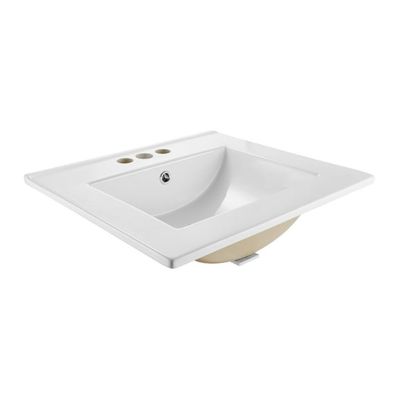 VEVOR Semi Recessed Bathroom Sink, 20.08 x 18.31 Inch Rectangular White Ceramic Vessel Sink with Overflow and 3 Faucet Holes, Drop in Modern Lavatory Vanity Bath Wash Bowl Basin Rectangle Small Space
