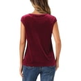 thumbnail image 3 of INSPIRE CHIC Velvet Blouse for Women's Cap Sleeve Office Casual Basic Crew Neck Tee Tops XL Burgundy, 3 of 6