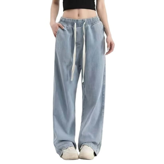 Womens Denim Jeans Vintage Washed Distressed Straight Leg Trousers Wide Leg Casual Denim Pants Baggy Jeans Women High Waisted Retro Denim