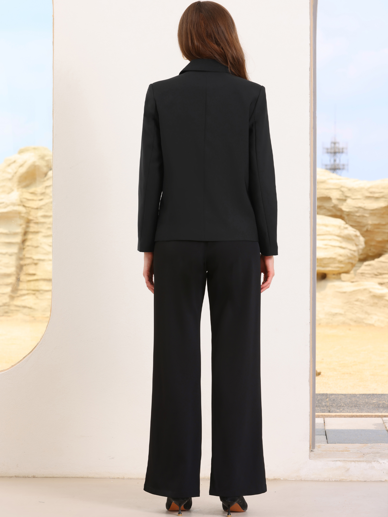 DARING DIVA Women's Double Breasted Long Sleeve Work Jacket Office Suit L Black