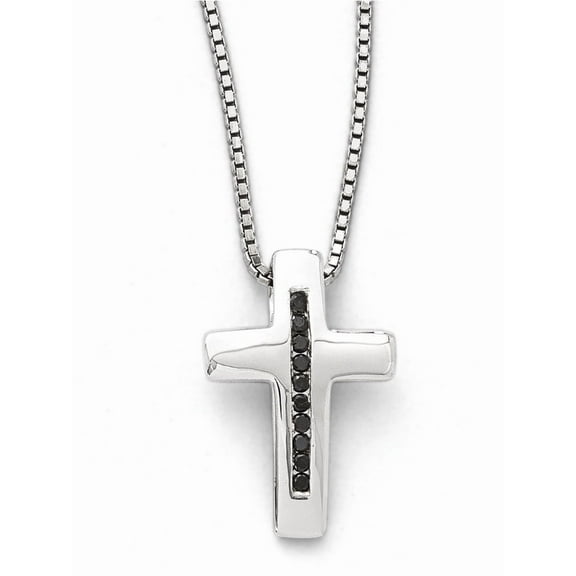 Primal Silver Sterling Silver Rhodium-plated 0.1 Cttw Black Diamond Cross Necklace