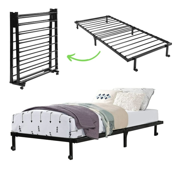 Cama Individual Plegable, Color Negro, con ruedas (Sin Colchón, 196*90cm) HOMEMAKE FURNITURE Minimalista Industrial