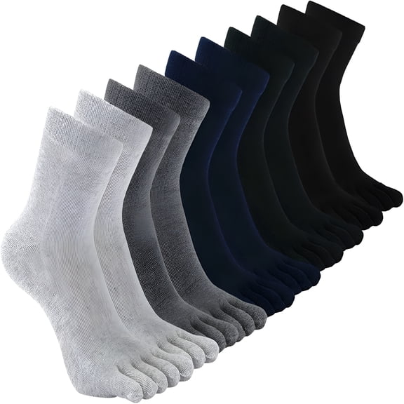 TELOLY 5 Pairs Toe Socks Mens Crew Socks Cotton Running Casual Five Finger Ankle Socks for Men Size 11-13