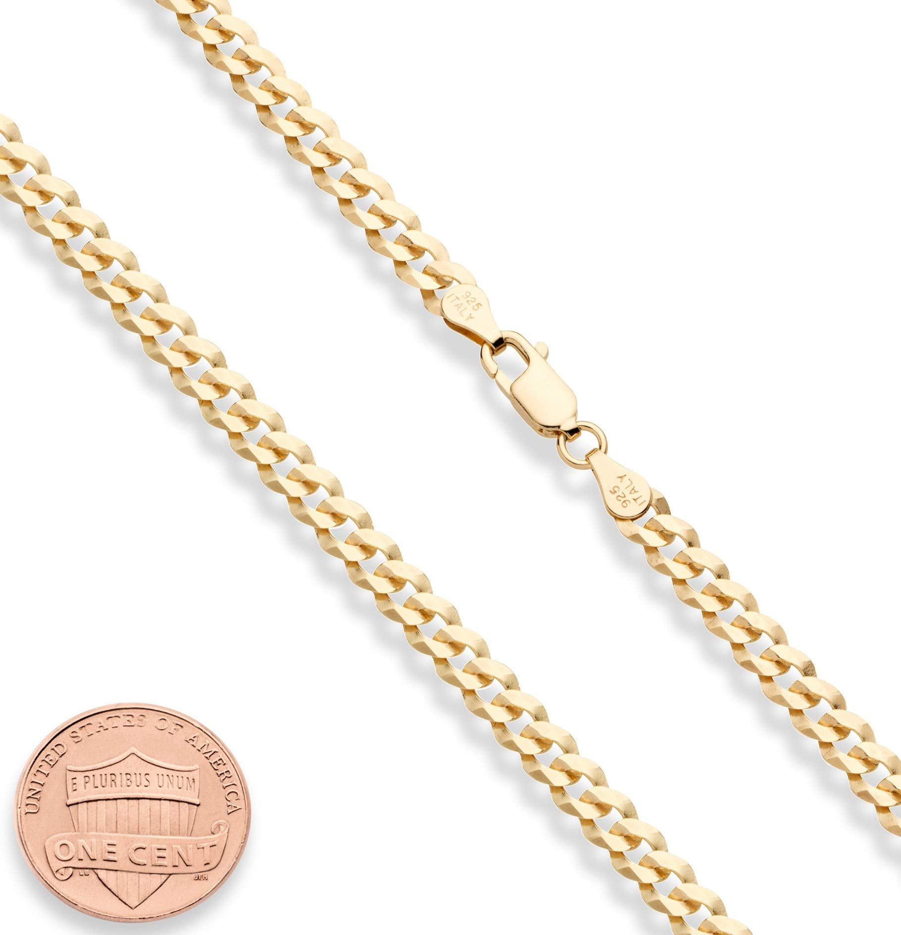 Miabella Solid 18K Gold Over 925 Sterling Silver Italian 5mm Diamond-Cut Cuban Link Curb Chain Necklace for Women Men, Made in Italy (20 Inches)