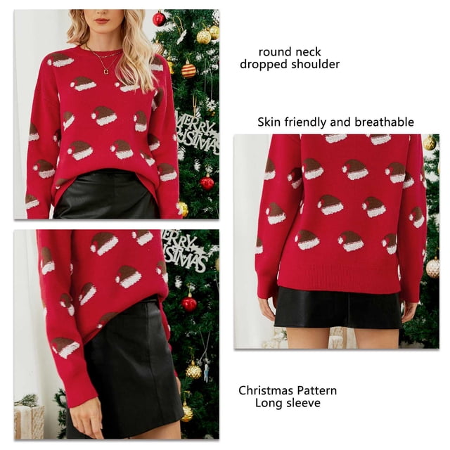 Suéter Tipo Jersey, Patrón De Dibujos Animados Cálido Suéter Navideño Manga Larga Hombro Caído Para Ir De Compras Para Una Cita ANGGREK Otros