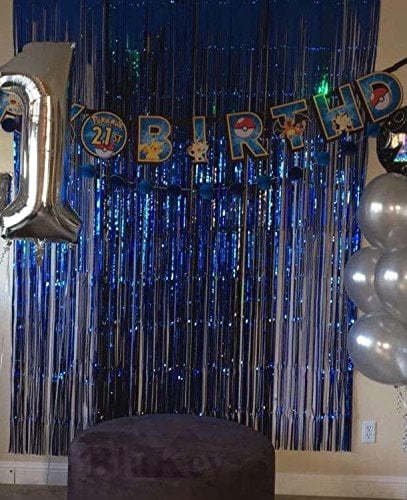 Blue 2 Packs Foil Fringe-Backdrop-Blue-3FTX8FT Metallic Door Window Curtain Tinsel Party//Birthday//Wedding//Prom Decoration
