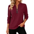 thumbnail image 3 of Jinhomg Womens 1/4 Half Zip Sweatshirts Striped Knitted Tunic Casual Crew Neck Pullover Long Sleeve Lightweight Textured Solid Fall Tops Red,L, 3 of 7