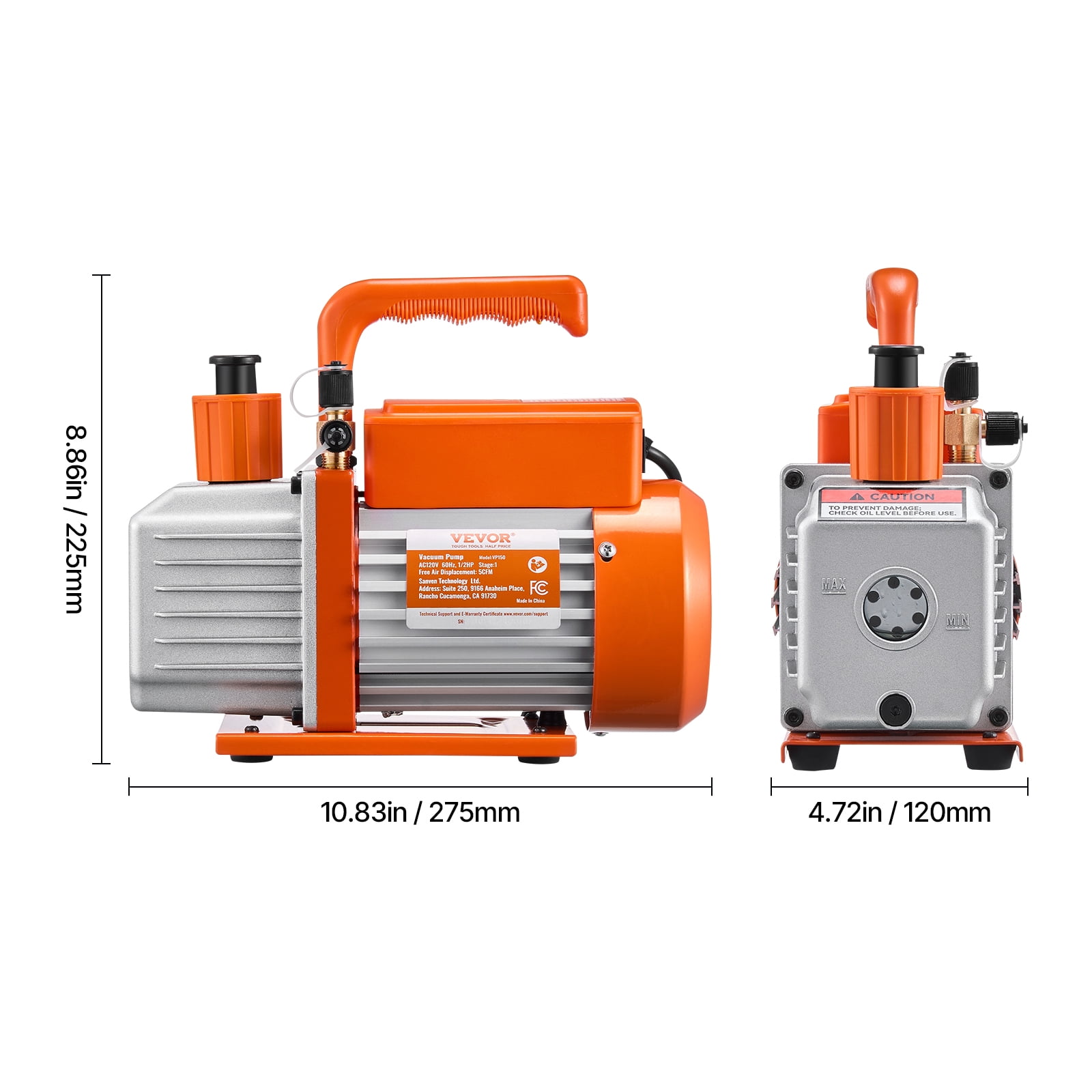 VEVOR Vacuum Pump, 5 CFM, HVAC Single Stage Rotary Vane Vacuum Pump, for R134a R22 R410a Systems, Auto AC Vacuum Pump Kit with Oil Bottle, for Automotive Air Conditioner Maintenance Resin Degassing