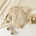 thumbnail image 4 of Uccdo 3Pcs Infant Newborn Baby Girls Outfits Romper Shorts Set Ruffle Bodysuit + Floral Shorts + Headband for Baby Girl 0-24 Months, 4 of 8