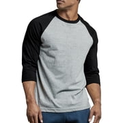 Mens 3/4 Sleeve Casual Raglan Jersey Baseball Tee Shirt (M, Black/Light Gray)