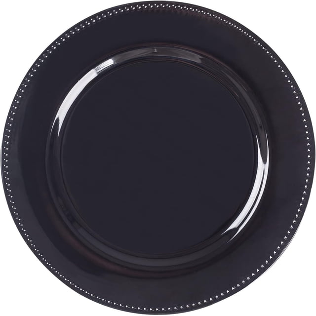 Platos de carga redondos de 13 pulgadas, platos de carga con abalorio negras, cargadores de plástico para platos de cena, boda, decoración de mesa, juego de 6