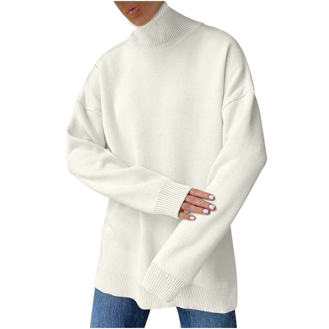 Yuyuzo Womens Long Sleeve Sweater Pullover Turtle Neck Loose Tops Winter Fall Casual Solid Color Sweaters