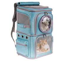 2-in-1 Pet Carrier Backpack for Two Cats or One Dog, Green Double-Layer 2 Compartment Carry Bag to Transport Small Animals Traveling and Hiking, Space Capsule Clear Bubble Dome