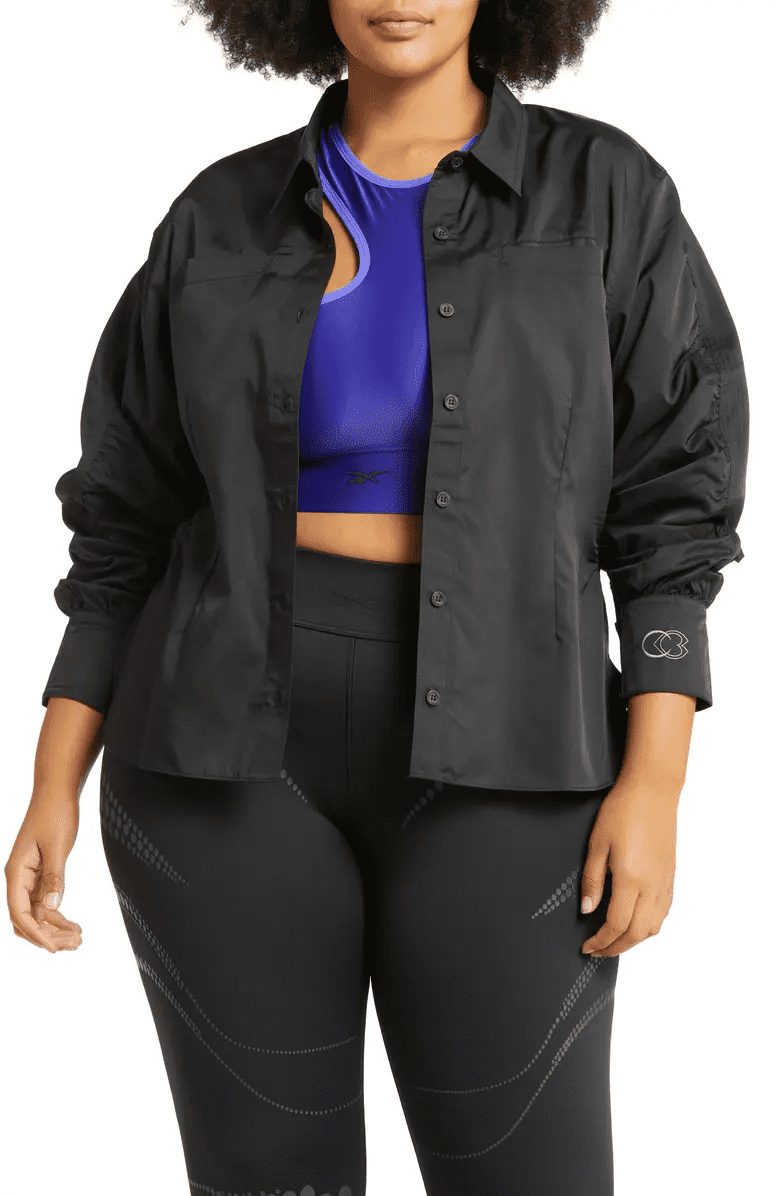 Reebok BLACK Women's X Cardi B Plus Size Ruched-Sleeve Active